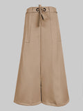High Waisted Loose Split-Front Split-Joint Tied Waist Skirts