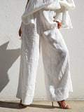 High Waisted Loose Elasticity Solid Color Split-Joint Pants Trousers