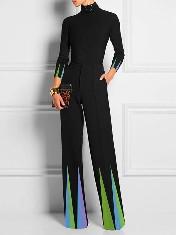 Loose Elasticity Pockets Printed Split-Joint Pants Trousers