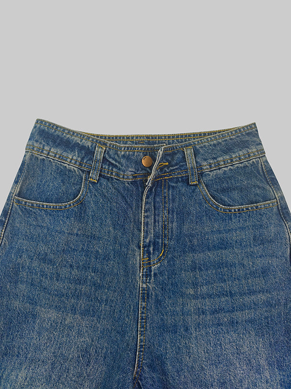 High Waisted Straight Leg Gradient Split-Joint Jean Pants Bottoms