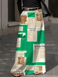 High Waisted Loose Newspaper Print Pockets Skirts Bottoms