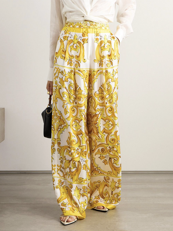 Loose Wide Leg Printed Casual Pants Bottoms Trousers