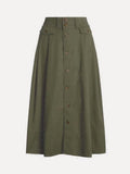 Loose No Belt Pockets Solid Color Skirts Bottoms