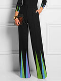 Loose Elasticity Pockets Printed Split-Joint Pants Trousers